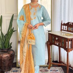 NIZA FASHION Women Floral Embroidered Kurta with Trousers & Dupatta-image-74