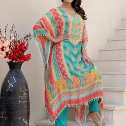 Chhabra 555 Embellished & Printed Kaftan Tunic & Trousers Co-Ord Set image 5