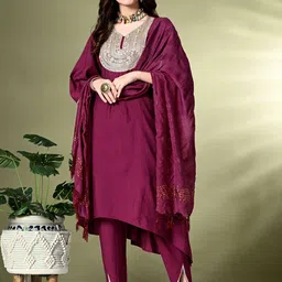 KALINI Floral Embroidered Sequinned V-Neck A-Line Kurta with Dhoti Pants & Dupatta-47