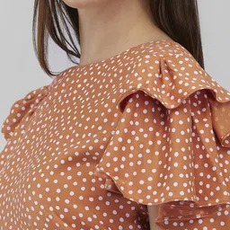 IZEL Polka Dot Print Flutter Sleeve Ruffles Styled Back Crop Top image 2