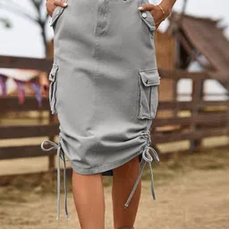 StyleCast Solid Denim Midi Skirt-image-26