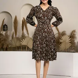 AASK Floral Printed Tiered Fit & Flare Dress-image-44
