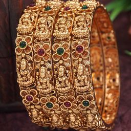 Anouk Set Of 4 Gold-Plated Artificial Stones And Beads Studded Matte Temple Bangles-image-94