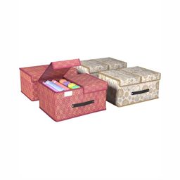 Aura Maroon & White 4 Pieces Printed Double Lid Drawer Organisers-39