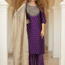 KALINI Geometric Woven Design Zari Straight Kurta With Palazzos And Dupatta-2