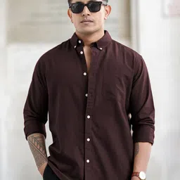Powerlook Men Regular Fit Button-Down Collar Solid Cotton Casual Shirt-picture-7