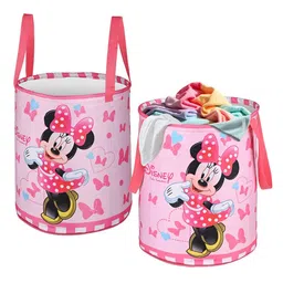 Kuber Industries Pink & White 2 Pieces Disney Minnie Printed Foldable Laundry Bags 45L-11