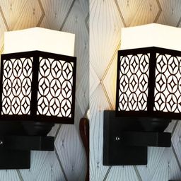 Gojeeva Black & White 2 Pieces Textured Wooden Square Shaped Wall Lamps-picture-45