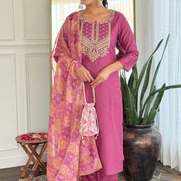 KALINI Women Floral Embroidered Regular Thread Work Kurta with Trousers & With Dupatta-picture-6