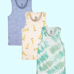 KiddoPanti Boys Pack Of 3 Basic Innerwear Vests SS25BVT007-Beige /Green & White /P Blue-image-53