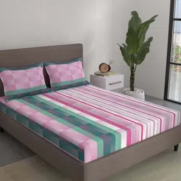 STELLAR HOME Pink & White Printed 104 TC Queen Bedsheet Set 2.24 m x 2.74 m-picture-16