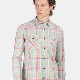 Blu MNKY Men Smart Slim Fit Tartan Checked Spread Collar Cotton Casual Shirt-image-56