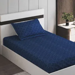 Home Centre Oxford Arona Blue Printed Cotton 144 TC Single Bedsheet Set 2.28 x 1.52m-picture-4
