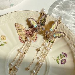FIMBUL Gold-Plated Artificial Stones Studded Butterfly Drop Earrings-picture-3