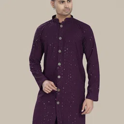 DIVISIVE Geometric Embroidered Sequins Mandarin Collar Straight Kurta-image-10