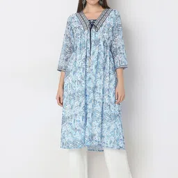 Ethnicity Paisley Printed Mirror Work Tie-Up Neck Empire A-Line Kurta-picture-40