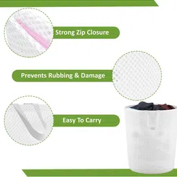 Aura 5Pcs White Foldable & Reusable Mesh Laundry Bags With Handles image 5