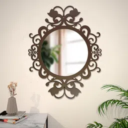 Ekhasa Brown & Transparent Decor Wooden Wall Mirror-31