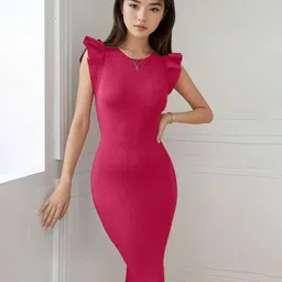 Kotty Women Flutter Sleeve Bodycon Midi Dress-image-23