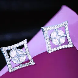 Anouk Silver Plated Cubic Zirconia Stone Studded Square Shaped Studs-16