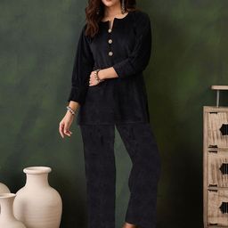 Sangria Black Round Neck Three-Quarter Sleeves Velvet Top With Trouser-picture-12