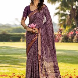 KALINI Zari Block Print Saree image 5
