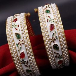 AARNAA Set Of 2 Gold-Plated Kundan Studded Bangles-13