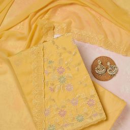 Koskii Floral Embroidered Unstitched Thread Work Dress Material-image-94
