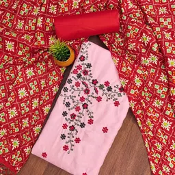 KALINI Floral Embroidered Thread Work Soft Cotton Unstitched Dress Material-picture-7