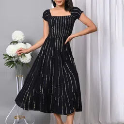 IQRAAR Square Neck Fit & Flared Midi Dress-image-19