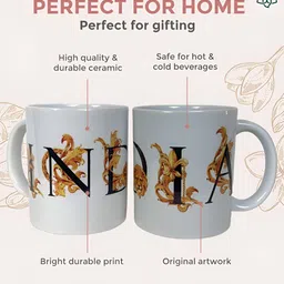 MAATIR DESIGNS White & Yellow Printed Ceramic Glossy Mugs Set of Cups and Mugs image 2
