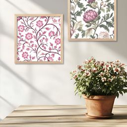 Kotart White & Brown 2 Pieces Floral Printed Wooden Wall Paintings-25