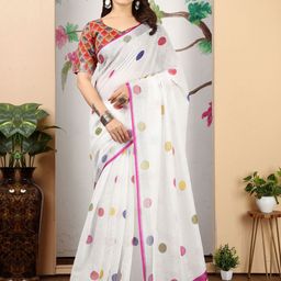 Anouk Rustic Polka Dot Printed Zari Block Print Saree-14