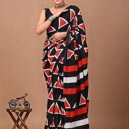 Crafts Moda Women Geometric woven design Pure Cotton Block Print Saree-2