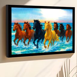Art Street Blue & Brown Seven Running Horses Behind The Sea Wooden Wall Art-22