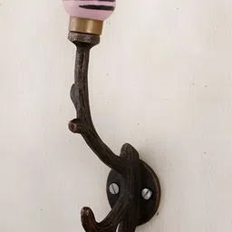 IndianShelf Pink and Black Strip Tree Ceramic Wall Hooks-image-81