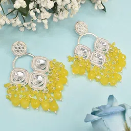 MEIRA JEWELLERY Silver Plated Kundan Stones Studded & Pearls Beaded Circular Drop Earrings-11