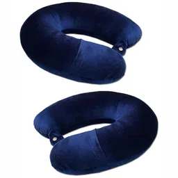ANA Blue Set of 2 Fibre Filled Faux Velvet Breathable Travel Pillow-image-30