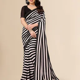 Moda Rapido Striped Beads and Stones Poly Georgette Saree-picture-41