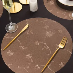 HOKIPO Copper-Toned 6 Pieces Floral Textured Shining Round Table Placemats-12