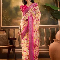 Sangria Floral Printed Woven Design Saree With Unstitched Blouse Piece-image-78