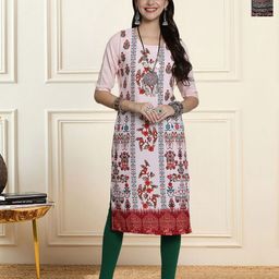 HERE&NOW Selection Of 2 Floral Printed Round Neck Straight Kurtas-image-96