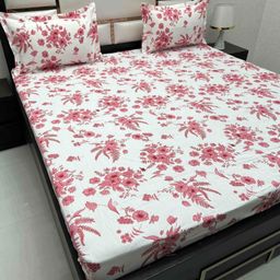 Pure Decor Pink & White Floral 200 TC Queen Bedsheet with 2 Pillow Covers-image-67