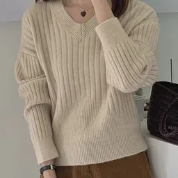 StyleCast Women Solid V-Neck Cable Knit Pullover-picture-15