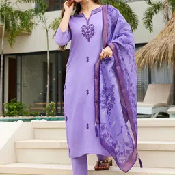 Brand Hill Women Floral Embroidered Sequinned Pure Cotton Kurta with Trousers & Dupatta-picture-8