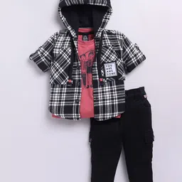 LITTLE COLLARS Boys Checked T-shirt and Shirt with Trousers-image-92