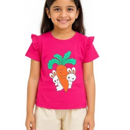 POP STREET KIDS Girls Printed Round Neck Short Sleeves Cotton T-Shirt with Short-image-56
