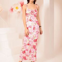 BAESD Women Floral Printed Shoulder Straps Bodycon Maxi Dress-image-47