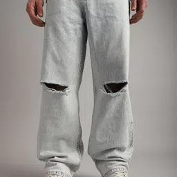 Difference of Opinion Men Loose Relaxed Fit Slash Knee Jeans-picture-34
