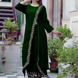 RA Creation Women Mustard Embroidered Viscose Rayon Kurta Sets-image-97